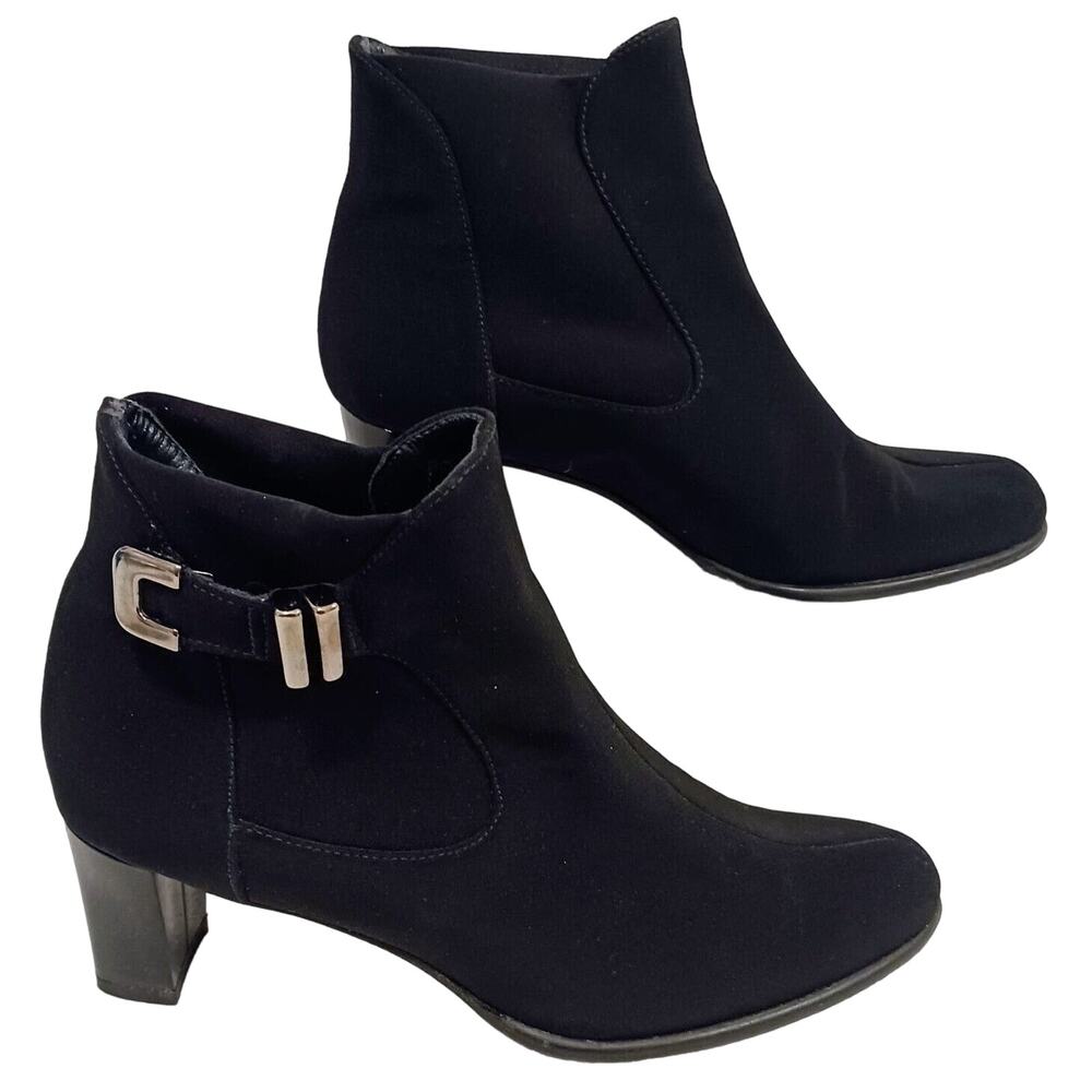 Stuart Weitzman Ankle Boots Neoprene Gore-Tex Sz 7 Black WATERPROOF Buckle Goth